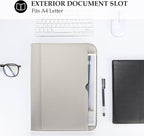 ProCase Portfolio Business Padfolio Folder with Zipper, Conference Meeting Executive File Legal Document Organizer with Pockets Letter Size A4 Writing Pad Notepad Padfolio -Grey