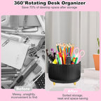 Gawsey Desk Organizers and Accessories Set with 360-Degree Rotating Pen Holder, Tape Dispenser, Stapler, Staple Remover, 1000 Staples, Tape, Clips Set, Ruler, Scissor, Pen