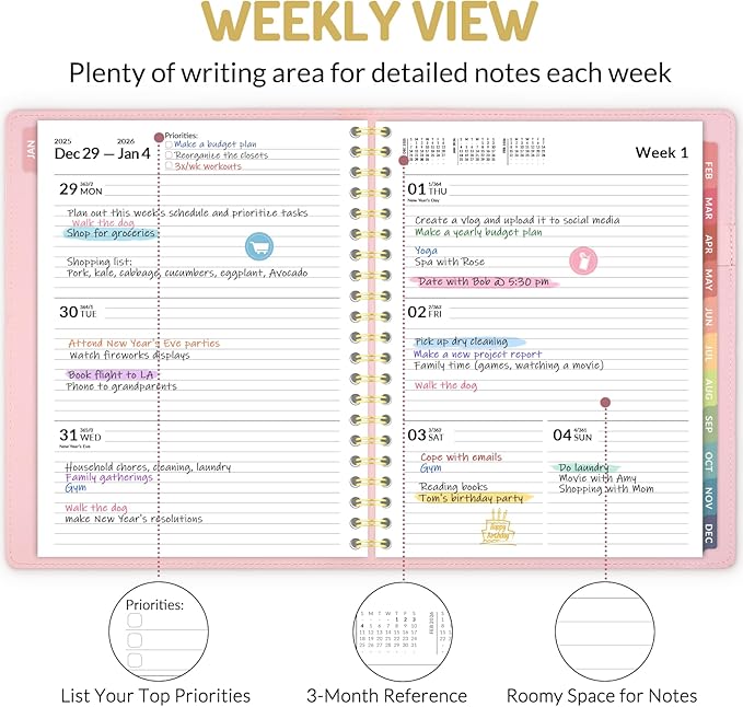 Forvencer 2026 Planner Weekly and Monthly, Jan 2026 -Dec 2026, Vegan Leather Cover Calendar Planner, 8.5" x 11" Agenda with Color Tabs, Inner Pocket, Spiral, 2026 Planner for Office School Supplies