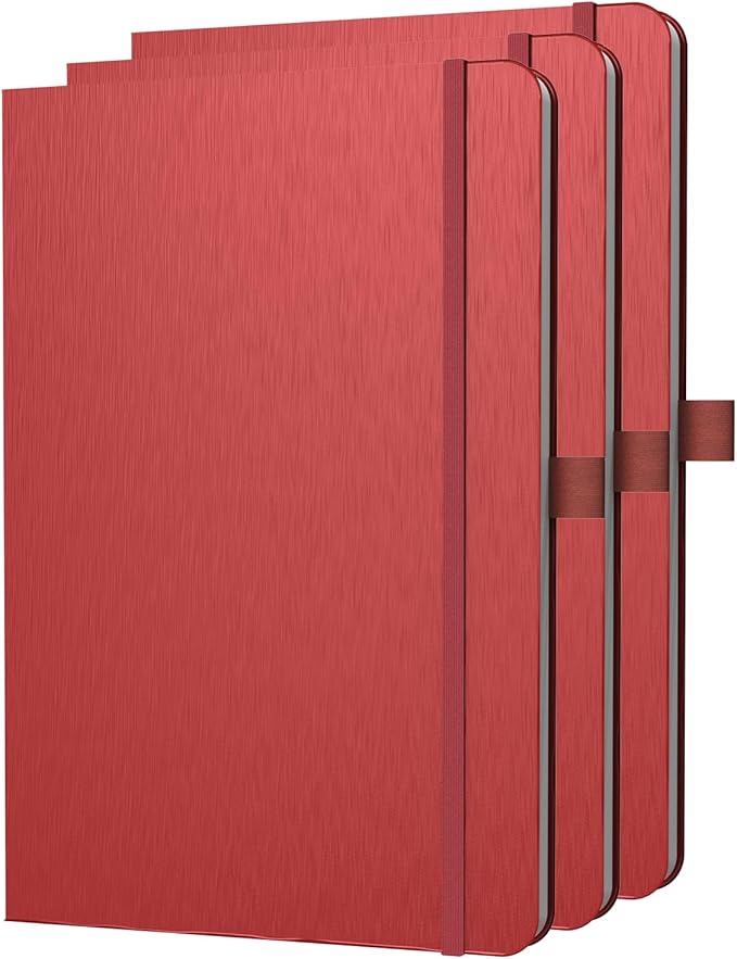 ONAVIA A5 Lined Journal Notebook, 7mm College Ruled Notepad, Journaling for Writing, Work, School, Travel and Note Taking, Hardcover 160 Pages (80 Sheets) 5.79 x 8.3 inches (3 Pack Red)