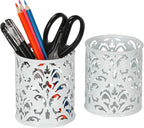 EasyPAG White Pen Holder for Desk, 2 Pack Round Pen Organizer, Brush Holder for Vanity, Metal Pencil Cup Organizer for Home, Office, Classroom, School