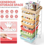 Rolling Storage Utility Cart With 6 Drawers,Art Supply Craft Organizer,Sewing Makeup Organizer And Storage,Office Organization Wooden Tabletop,Rainbow
