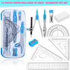 Zonon 6 Sets Math Geometry Kit Student 10 Pcs Shatterproof Storage Box Includes Compass, Rulers, Protractor, Eraser, Pencil Sharpener, Lead Refills, Pencil for Back to School Students Class Teacher