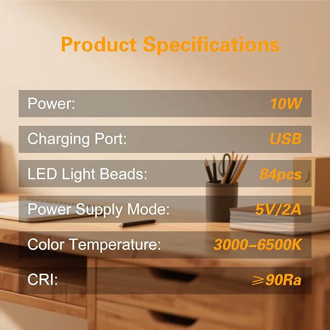 Desk Lamp for Home Office, Zoom Lighting for Computer, Height-Adjustable Video Conferencing Light, Eye-Care LED, Desk Light for Video Calls, USB Charging, Ideal for Study, Work, Reading, 2-Pack Set