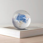 NouvoCrescent Real Blue Hydrangea Paperweight - Home Decor Crystal Resin Ball 3.14in (80mm) - Clear Blue Hydrangea Flower Globe for Special Days - Sphere Figurine Office Paperweight w/Flat Bottom