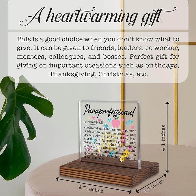 Paraprofessional Gifts, Thank You Desk Sign for Classroom Aides and Teacher Assistants, Appreciation Plaque for Educational Support Staff Office Decor PA036