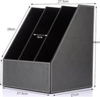 KINGFOM Desktop Wooden Leatherette Magazine File Holder-Organizer-3 Compartment Stand Rack-Papers Storage Box (black)