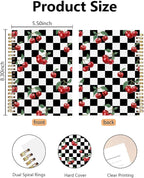 Black and White Checkered Spiral Notebooks - Retro Plaid Journal, Cherry Themed Gifts for Teen Girls Women, Cherry Hardcover sprial Notebook for Note Taking Writting, 5.5x8.3 Inch-352