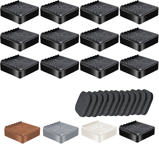 shouwuhho Furniture Risers, 12 Pack Bed Risers with Non-Slip Grip and Heavy Duty Support, 1 Inch 2 Inch 3 Inch 4 Inch Height Lift for Couch, Sofa, Table, Desk, Chair, Refrigerator - Black, 1 Inch