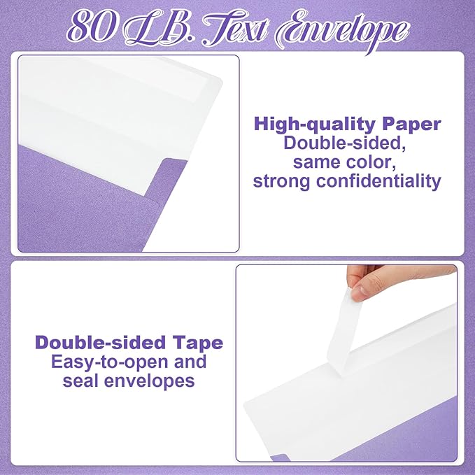 YooNotee 100 Count #10 Purple Metallic Business Envelopes, 80 lb, 4 1/8" x 9 1/2" Metallic Business Letter Size Envelopes, Peel & Press Square Flap, Printable for Professional Mailing and Office Use