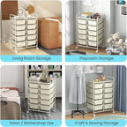 LDAILY 10 Drawer Rolling Cart, Storage Cart Organizer on Wheels, Drawer Cart with Metal Frame & Large Storage Capacity, Rolling Cart with Drawers for Living Room Classroom, Office