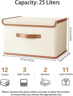 Tuza 4 Pack Storage Bins with Lids, Collapsible Closet Organizer Container, Fabric Organizer Box with Handles, Decorative Storage Boxes with Lids for Organizing Clothes, Books, File, White, Medium