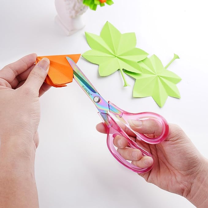 SCAIKTIG Acrylic Scissors Set, Office Scissors for Desk Heavy Duty, Pink Clear Comfort-Grip Handles and Titanium Coated Blades, Sharp Scissors all Purpose for Sewing, Art, Craft, School, Home Supplies