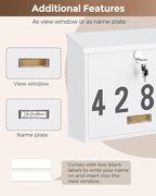 LAND·VOI Locking Wall-Mount Mailbox for Outside, with 4 Keys, Galvanized Steel Rustproof Metal Postbox, 4" Dx13.8 Wx11.2 H, Includes 3 Sets of Mailbox Numbers, Nameplate, White