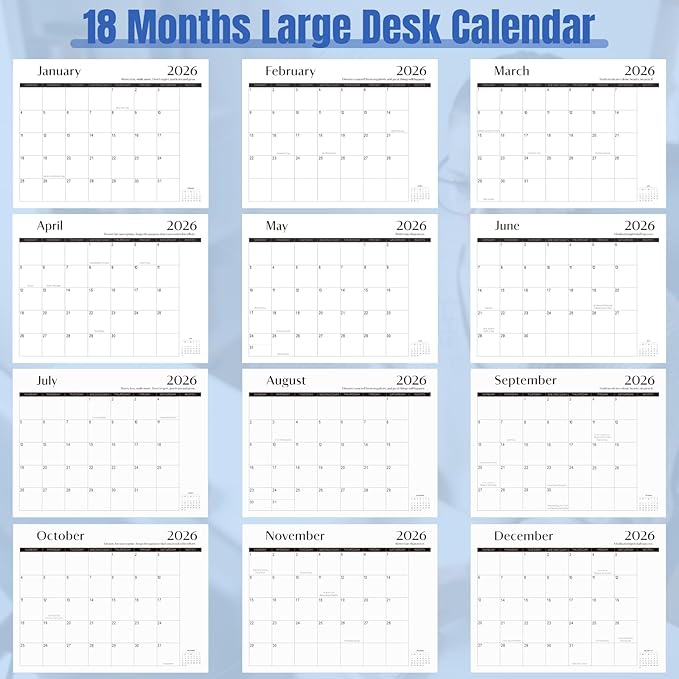 Gannyfer Desk Calendar 2026 with Desktop Mat, Simplified Large 22" x 17" Desktop Pad Calendar, 18 Month Desk Calendar 2026-2027, Use Jan 2026 to Jun 2027, Office Supplies Perfect for Home School and Office - Black