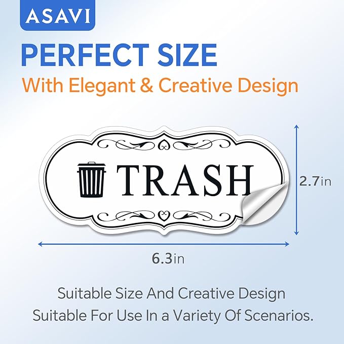 ASAVI Trash & Recycle Stickers – 2-Pack Self-Adhesive Vinyl Labels, Waterproof & Durable (White, Medium 6.3 x 2.7 inches)