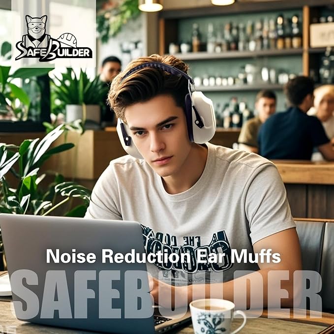 SAFEBUILDER Ear Muffs Noise Reduction SNR 33dB Adjustable Lightweight Safety Earmuffs Sound Proof Noise Cancelling ANSI
