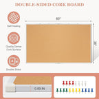 AMUSIGHT Double-Sided Large Cork Board, 60" x 36" Foldable Hanging Aluminum Framed Bulletin Board, Vision Board Pin Board Corkboards for Walls, Office, School Decor, 20 Pushpins