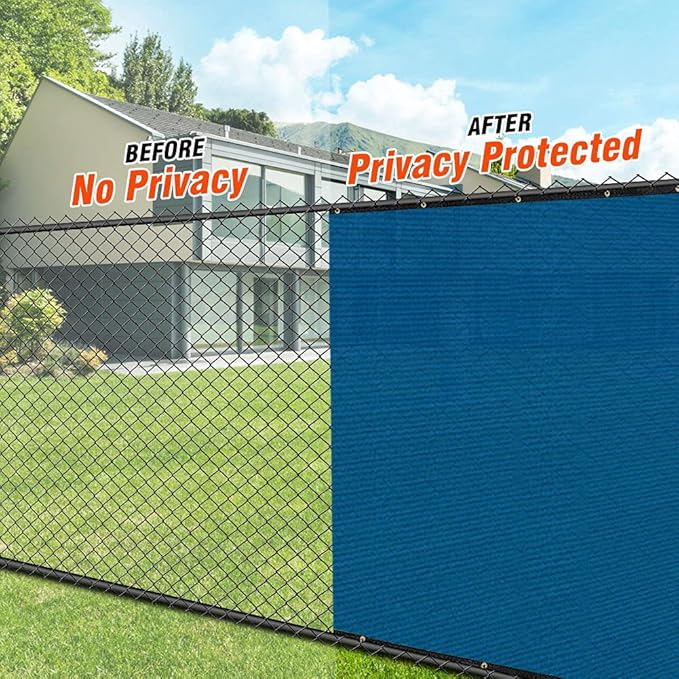 iCover 5x12ft Fence Privacy Screen, Heavy Duty Fencing Panels Screens, Outdoor Shade Cloth Mesh Barrier, Reinforced Bindings and Brass Grommets, Cable Zip Ties Included, Blue