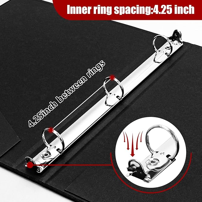 Vienrose 3 Ring Binder 1 Inch Round Rings with Linen Fabric Cover, Fits 8.5 x 11 Inch Paper, Durable Organizer for School, Office, Home, Recipes (2 Pack,Black)
