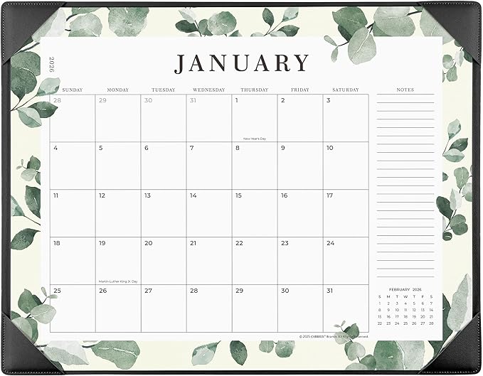 Cabbrix Desk Calendar 2026 with Desktop Mat, 21" x 16.5" Large Desk Calendar Covering January 2026 to December 2026, 12 Months Desktop Calendar for Home Office School Planning, Greenery