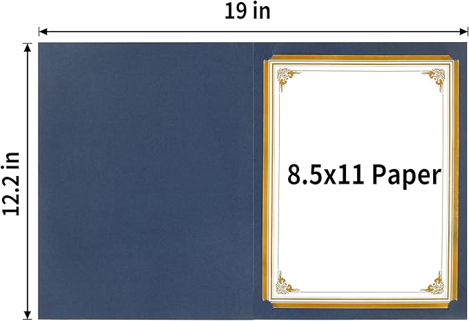 SUNEE 10 Packs Navy Blue Certificate Holders, 250gsm, for 8.5x11 Award Certificates, Certificate Covers with Gold Foil Border
