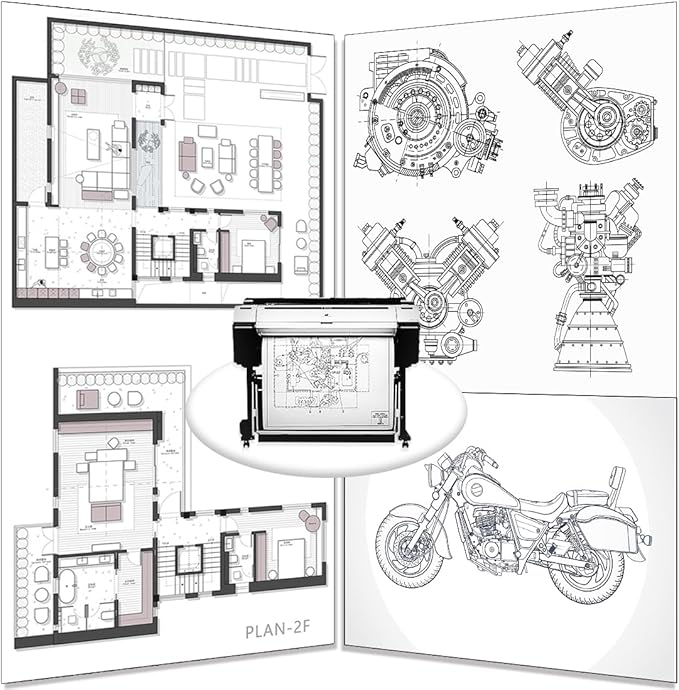 Plotter Paper 24" x 150', 2" Core 4.2 mil - 80 g/m² 20lb Bond Tracing Paper Roll for Wide Format Ink Jet Printers | Architectural Blueprints, Engineering Drawings, CAD, Custom-Sized Prints (4 Rolls）