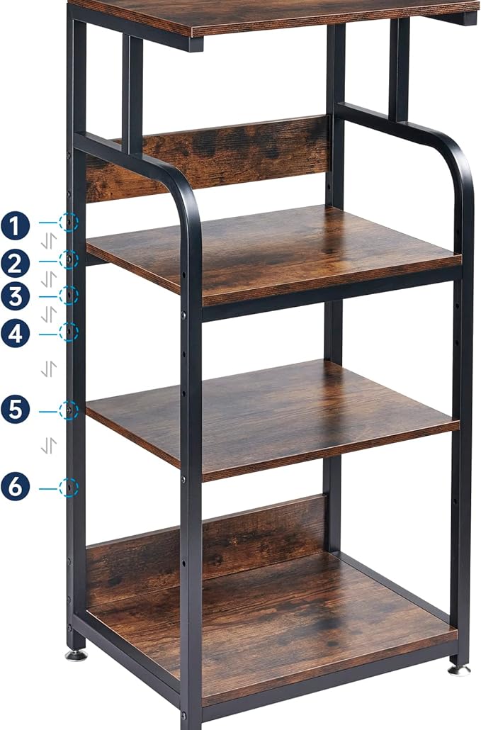 Fannova 4-Tier Printer Stand with Adjustable Storage Shelf, Large Tall Printer Table with Wheels for Home Office Small Spaces Organization, Rustic Brown