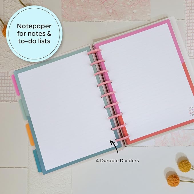 Happy Planner Undated Plans + Notes Monthly Planner Notebook Journal, 4-Month Planner, Good Going Theme, Classic Size, 95 Pages, 4 Dividers, 12 Planner Sticker Sheets, 7" x 9 3/4"