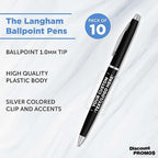 DISCOUNT PROMOS Custom Langham Ballpoint Pens Set of 10, Personalized Bulk Pack - Black Ink, Great for Office, School, Business, Tradeshows - Black