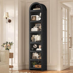 UPOSOJA 76" Tall Narrow Arched Bookcase,7-Teir Mid-Century Modern Bookshelf,Adjustable Shelves offering More Storage Space for Living Room,Kitchen,Home Office,Black