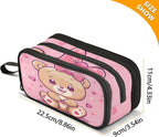 BOENLE Cute Bear Pencil Case Box Boys Girls Large Pencil Pouch with Zipper Compartments Big Capacity Stationery Pen Bag Organizer for Kids Teens Adults School