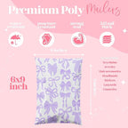 Pretty Package Store 10x13 Designer Poly Mailer 100 Pack Heavy Duty Waterproof Self Seal Shipping Bags for Small Business Large Mailing Envelopes Bulk Tear Resistant Packaging Purple Bows