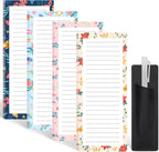 Thboxes 4 Pack Magnetic Note Pad for Fridge with Pen Holder, Totally 200 Sheets Magnetic To Do List, Shopping List, Grocery List, Memo Pads for Refrigerator（Floral Design）