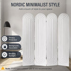 Asnefeli 4 Panel Room Divider and Folding Privacy Screen, Foldable Wood Arched Room Divider Wall, Portable Partition Screen, Room Partition Divider for Room Separation for Home Office Bedroom, White