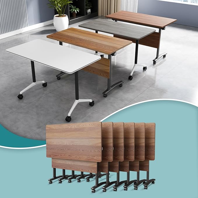 WYMHYZ Conference Table Flip Top Mobile Conference Room Tables,Folding Conference Table with Wheels,Large Meeting Training Seminar Table Saving Space for Office Classroom(6B,61'')