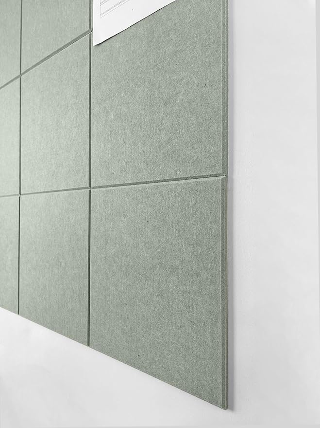 DECORITA Sage Green Cork Board Alternative | Large Pin Board Notice Board | Felt Bulletin Board for Office, Home & Classroom | Sage Green Office School Supplies | Felt Wall Tiles (12-Pack)
