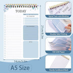 Thboxes 2 Packs To Do List Notepad, Totally 208 Pages To Do List Notebook A5 Undated Daily Planner Notepad with Transparent Cover and Task Checklist Home Office School Supplies, Purple & Blue