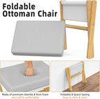 BAMBOOHOMIE Foldable Foot Stool Ottoman, Modern Foot Rest with Bamboo X Legs & Thick Foam Cushion, Folding Foot Stools Small Padded for Bedroom Living Room, Footstool for Chair Couch (Natural - Grey)