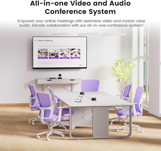 NEARITY 2K Conference Room Camera System, 2X Scalable Conference Speakerphones, POE Daisy Chain, Noise Suppression, PTZ Webcam w/Optical Zoom for Video Conferencing/Streaming in Small to Medium Rooms