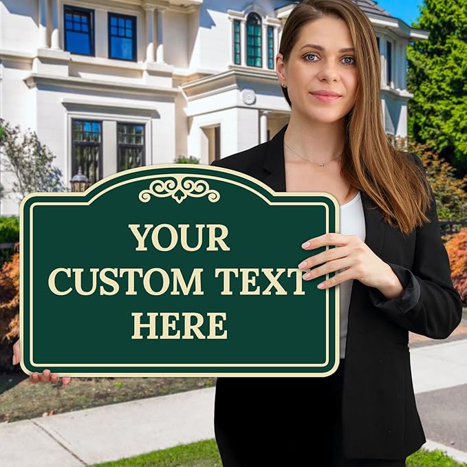 Custom Decorative Sign, Personalized Metal Sign for Business, Driveway, Home, Airbnb, Office Door Plaque, Green Background 12x18 Inches, ACM, Fade Resistant, Made in USA by Sigo Signs