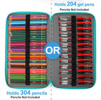Vomgomfom Deluxe PU Leather Pencil Case - Large Capacity Holder with Zipper Closure for 300 Colored Pencils or 200 Gel Pens, Artist Organizer (Green)