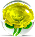 EUSTUMA Hand Blown Glass Flower Paperweight Figurine for Office Desk.Give You A Gift from The Person You Love, The Garden Decoration. (Yellow Flower)