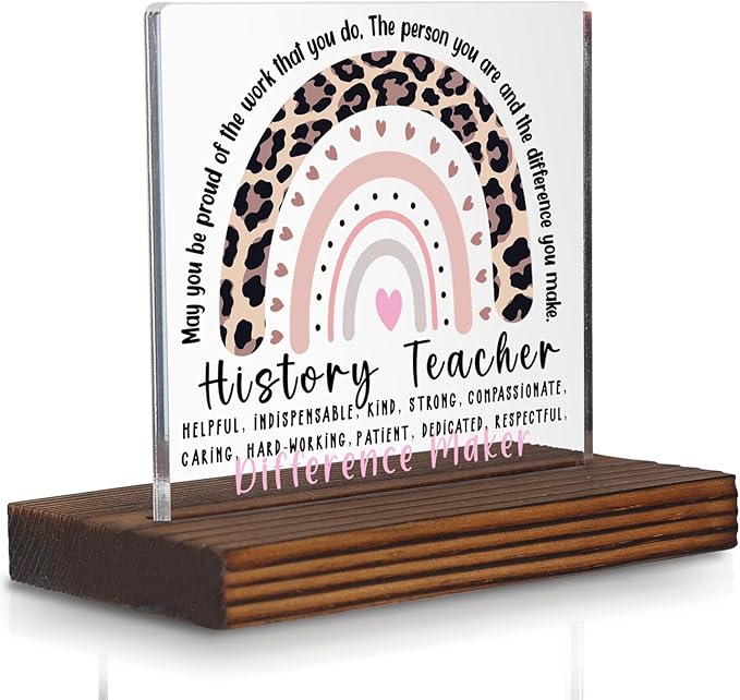 History Teacher Gift Desk Sign Appreciation Plaque, Difference Maker Thank You Gift for Social Studies Teacher Graduation Birthday Christmas Office Classroom Decor PA094