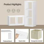 furtble 3 Cube Storage Organizer Shelf with Bins, White 3 Tier Bookcase with Fabric Storage Bins, Morden Bookshelf for Bedroom, Living Room, Closet, Office, 11.5" D x 11.5" W x 37.67" H