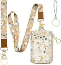 bolimoss Floral Lanyard Wallet & ID Badge Holder 2-in-1, Cute Women Badge Holder with Lanyards, Leather ID Badges Holder for Nurse Teacher Student Office（Flowers Rainbows）