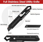 BIBURY 2 Pack Utility Knife, Heave Duty Full Stainless Steel Retractable Box Cutter with 10PCS replaceable Blades (18mm Wide), Multi-functional Extended Razor Knife for Office, Home, School Black