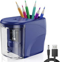 Electric Pencil Sharpener Heavy-Duty Helical Blade Sharpener USB/Battery Operated for No.2/ (6-8mm) Pencils with Auto Stop & Cleaning Brush in School/Classroom/Office (Blue no Adapter)