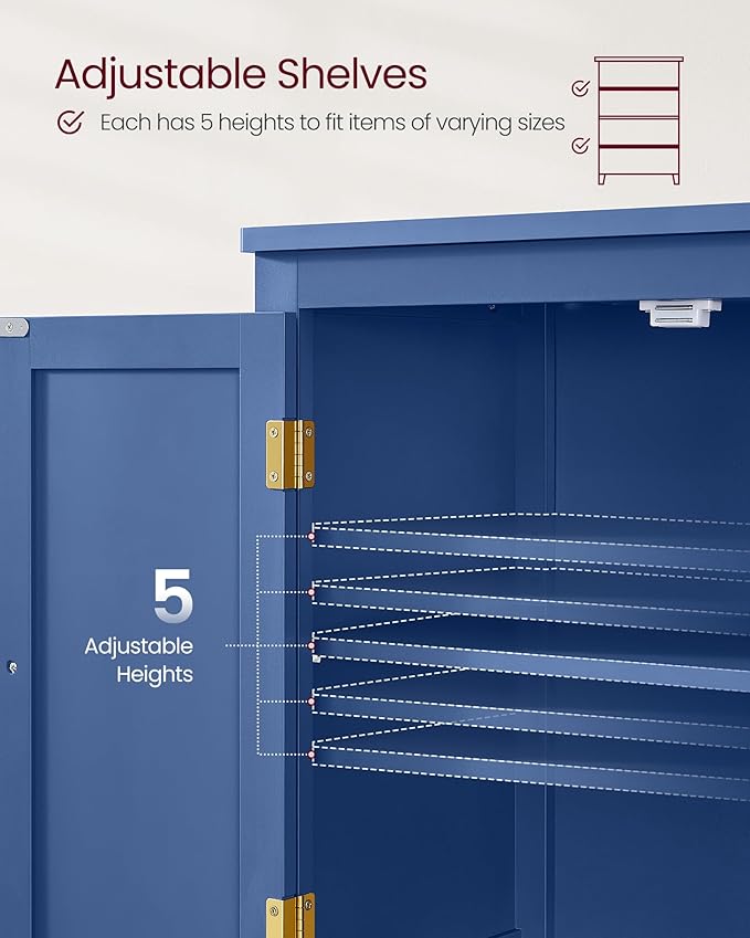 VASAGLE Floor Storage Cabinet, Freestanding Storage Unit with 4 Doors, Adjustable Shelves, 11.8 x 23.6 x 43.3 Inches, for Entryway, Bathroom, Harbor Blue UBBC552Q01