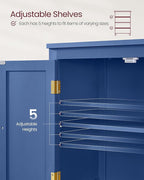 VASAGLE Floor Storage Cabinet, Freestanding Storage Unit with 4 Doors, Adjustable Shelves, 11.8 x 23.6 x 43.3 Inches, for Entryway, Bathroom, Harbor Blue UBBC552Q01